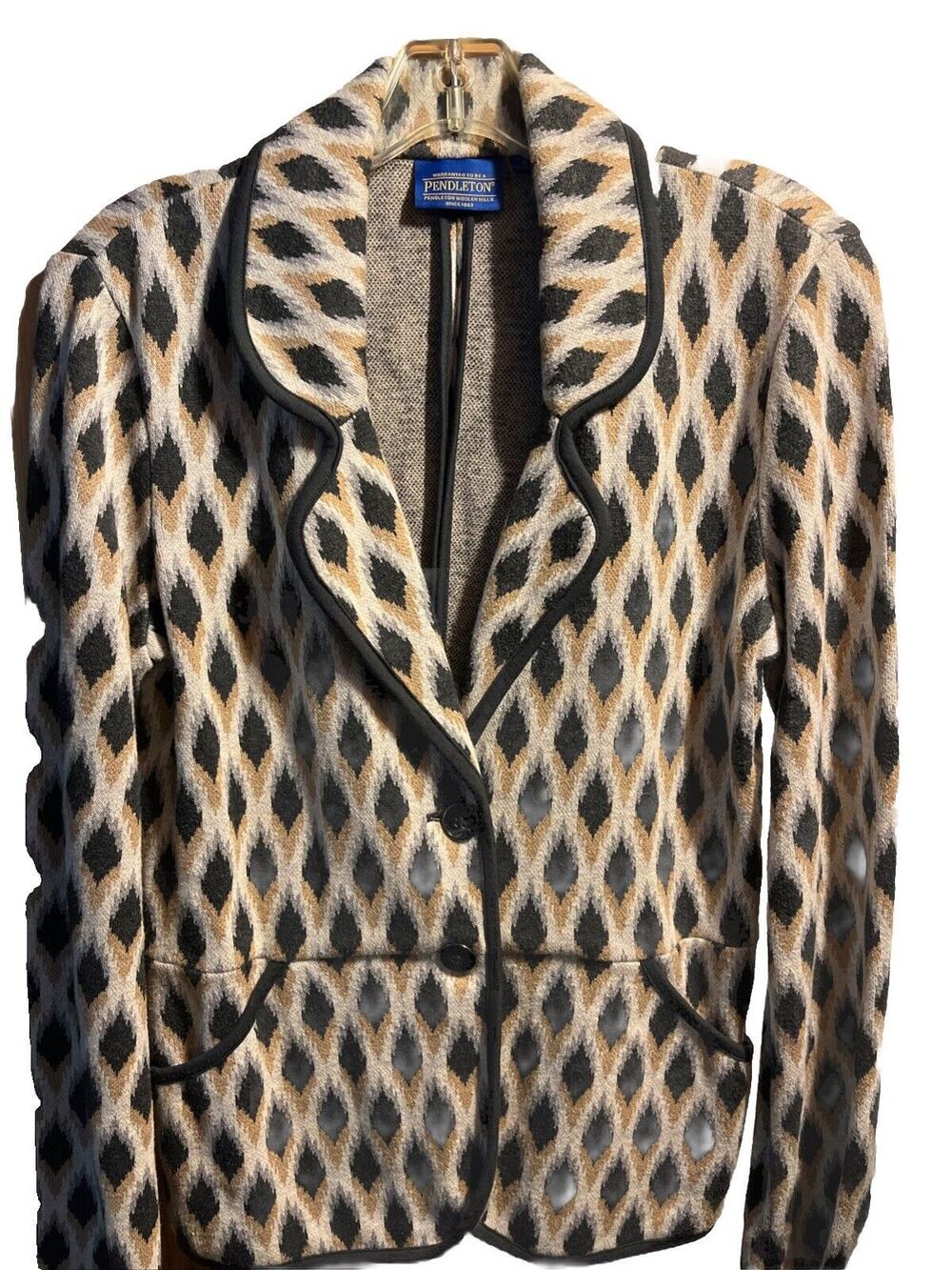 Pendleton Brown Cotton Diamond Argyle Print Blazer Jacket Pockets Womens Small